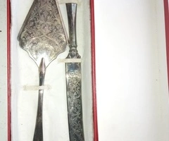 Paletta e coltello da torta antichi in Silver Plated